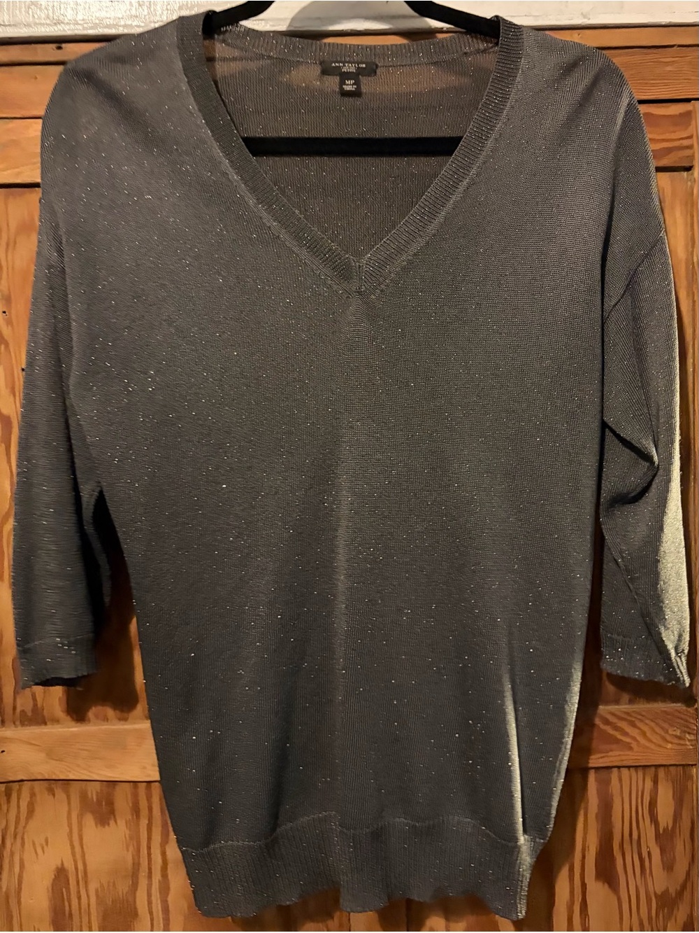 Ann Taylor Charcoal Shimmer V-Neck Sweater. Women’s petite medium. Like new